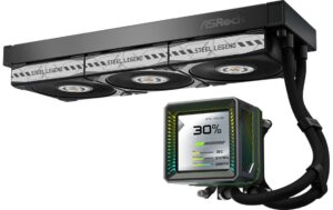 2044895_3 - Mediatech ASRock Steel Legend Dark 360 LCD Liquid CPU Cooler, 3.4 LCD, 3x120mm ARGB