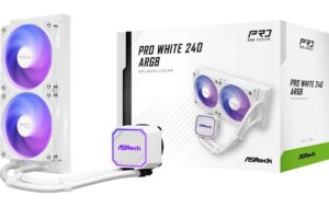2044903_5 - Mediatech ASRock Pro White 240 ARGB Liquid CPU Cooler, 2x120mm ARGB