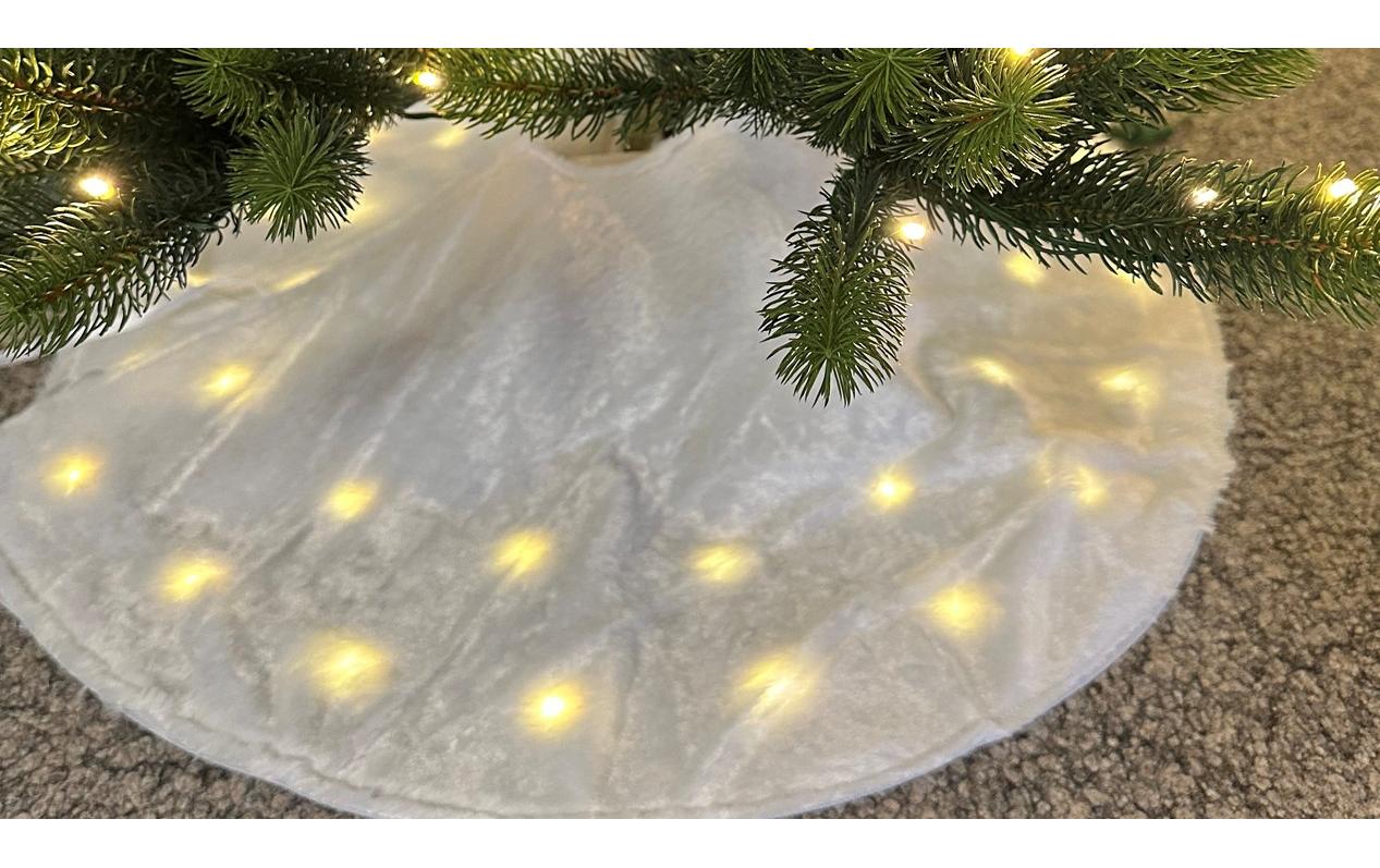 2046239 - Mediatech Dameco Christbaumdecke Weiss, 40 LED's Plüsch, D: 90 cm, Silber-Weiss, Timer