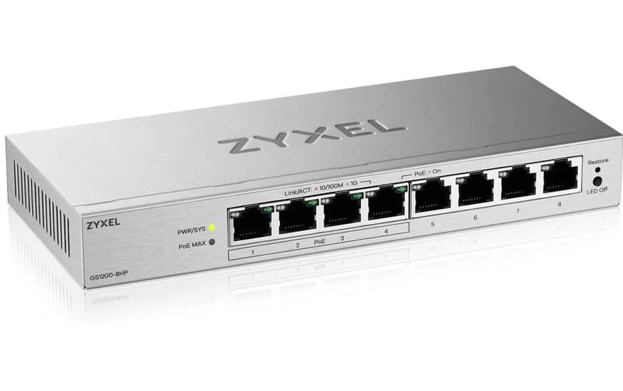 2051426_1 - Mediatech ZyXEL GS1200-8HP v3 8 Port PoE+ Switch 4x GbE PoE+ 4xGbE, lüfterlos,web-managed