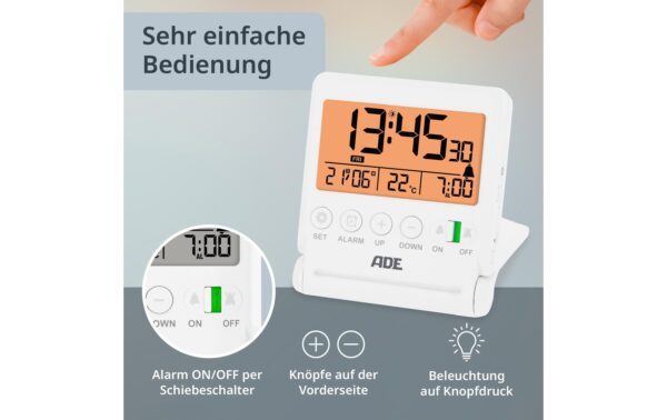 ADE Reisewecker digital weiss