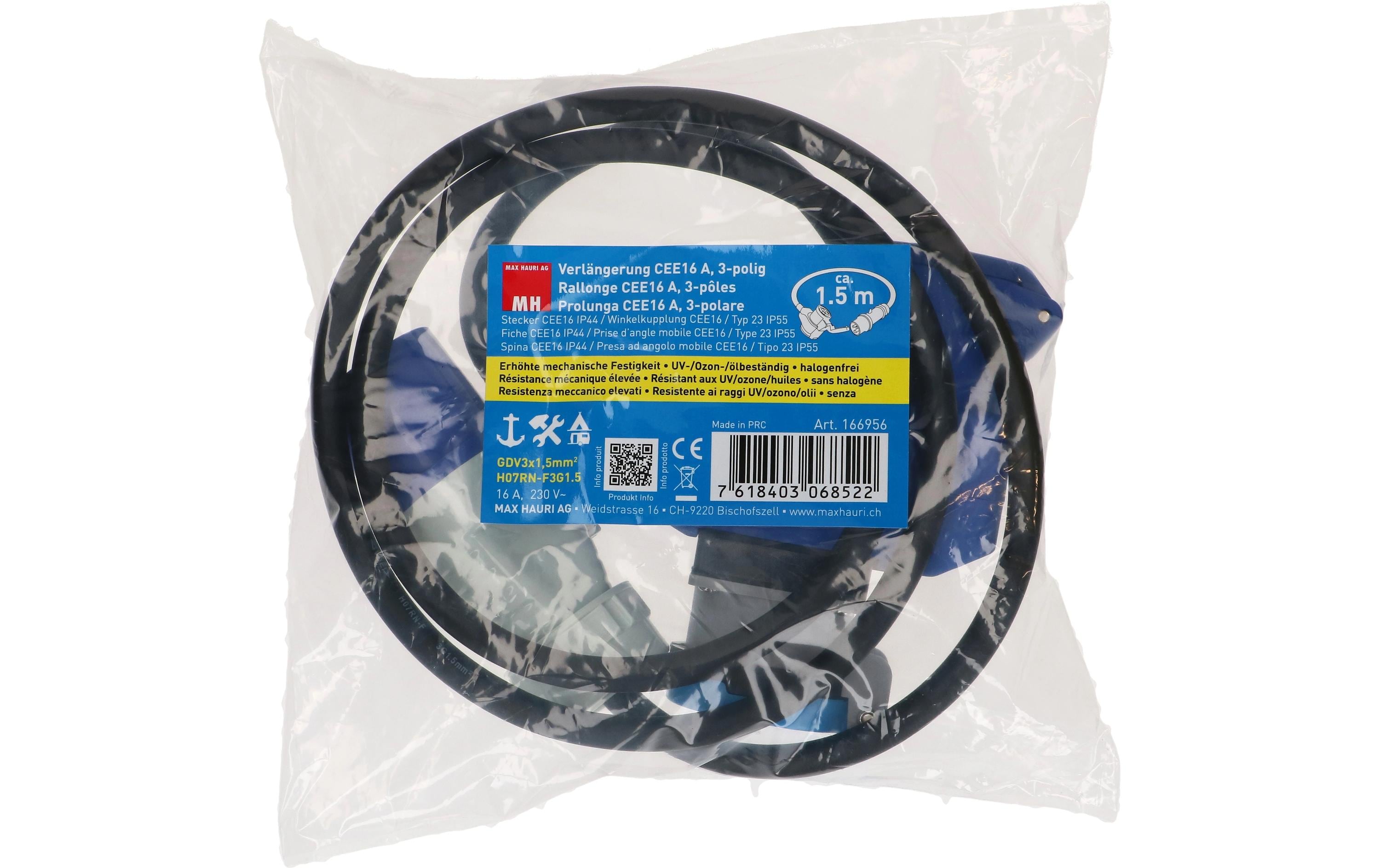 2059157_1 - Mediatech CEE-Verlängerungskabel 2xCEE16-3 TYP 23 sz H07RN-F3G1.5 1.5m, IP55