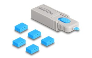Delock USB Port Blocker Set, USB-A, 5 Stk Schutz von USB-Ports, mit Verschlusswerkzeug