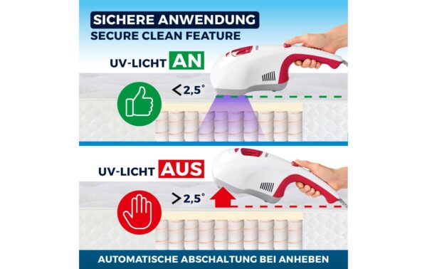 CLEANmaxx Matratzenreiniger mit UV-C-Licht Milben Handstaubsauger, 300W, Filter,
