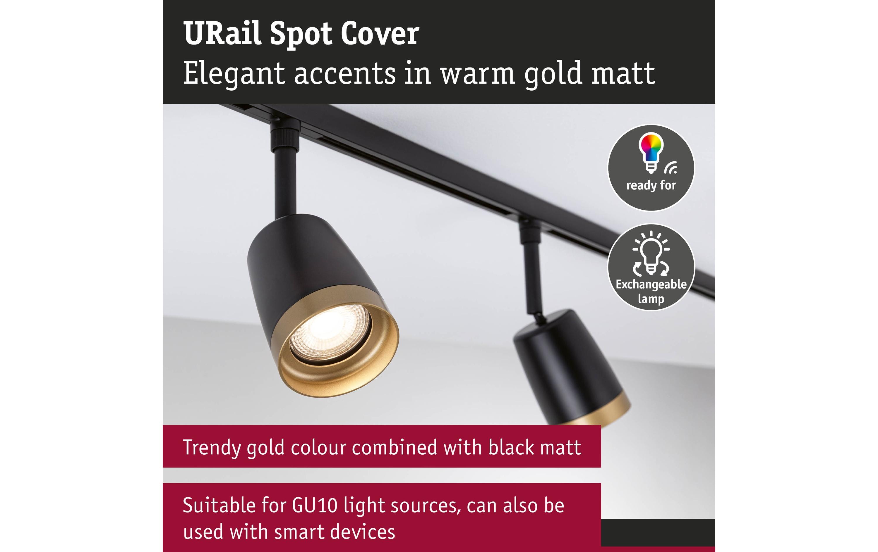2093787_1 - Mediatech Paulmann URail Schienenspot Cover Einzelspot, GU10 max., sz matt/gold matt