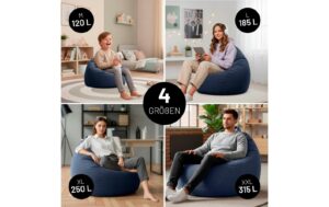 Lumaland Sitzsack 250l dunkelblau Comfort Feincord, Waschbar,