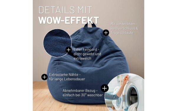 Lumaland Sitzsack 250l dunkelblau Comfort Feincord, Waschbar,