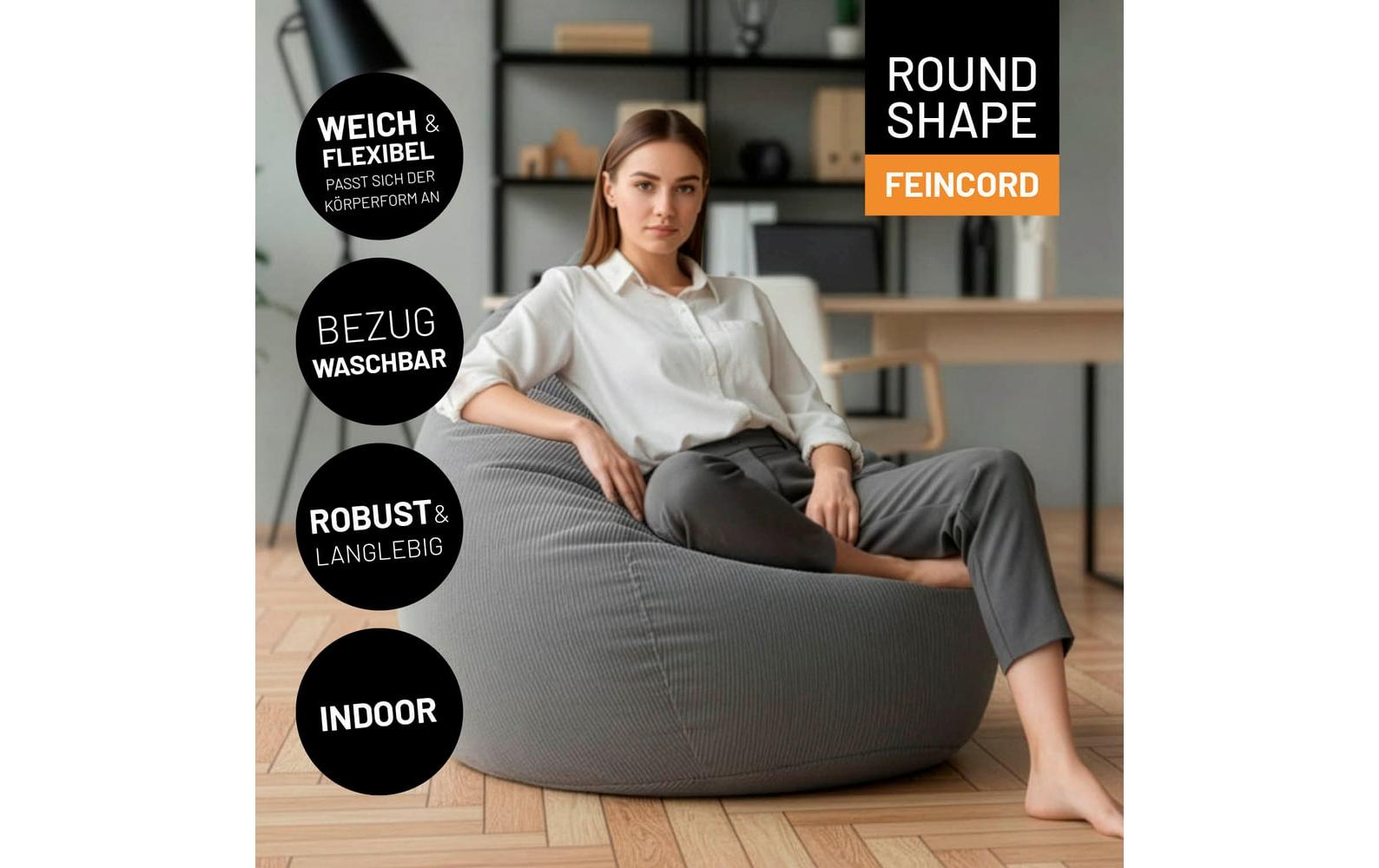 2107240_1 - Mediatech Lumaland Sitzsack 250l grau Comfort Feincord, Waschbar,