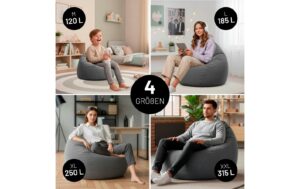 2107240_4 - Mediatech Lumaland Sitzsack 250l grau Comfort Feincord, Waschbar,