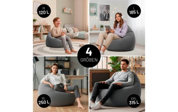 2107240_4 - Mediatech Lumaland Sitzsack 250l grau Comfort Feincord, Waschbar,