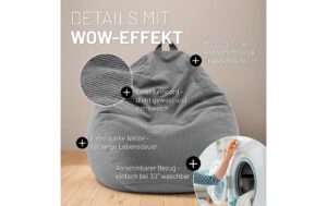 2107240_5 - Mediatech Lumaland Sitzsack 250l grau Comfort Feincord, Waschbar,