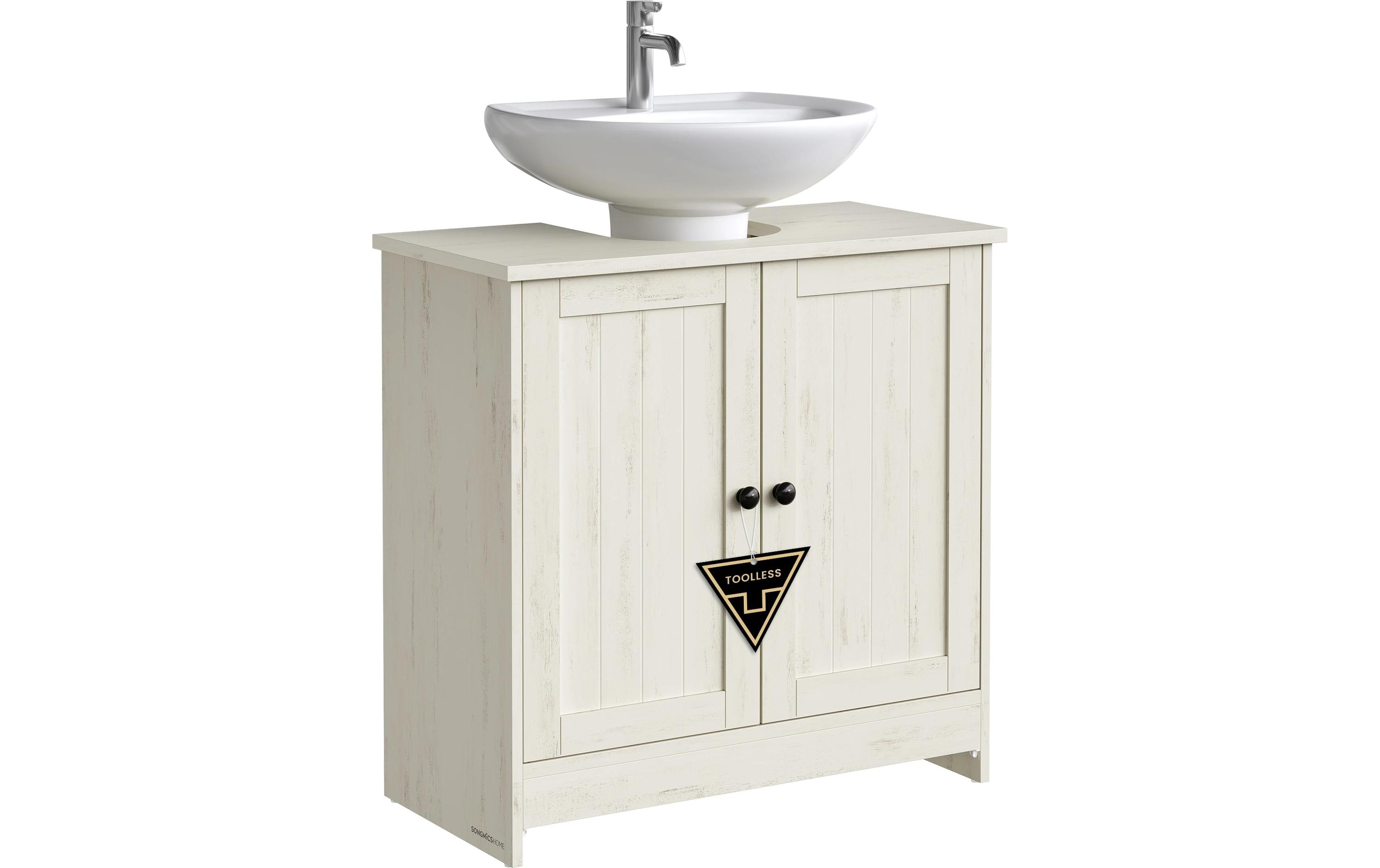 2109715 - Mediatech Vasagle Waschbeckenschrank, Weiss rustikal 60x30x61.2 cm, MDF, Spanplatte kaufen Schweiz | Mediatech.ch