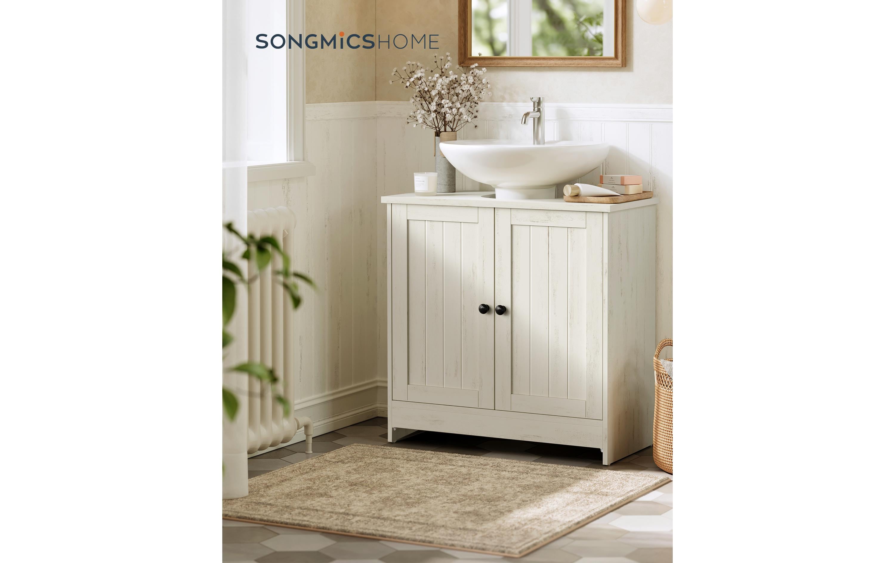 2109715_1 - Mediatech Vasagle Waschbeckenschrank, Weiss rustikal 60x30x61.2 cm, MDF, Spanplatte