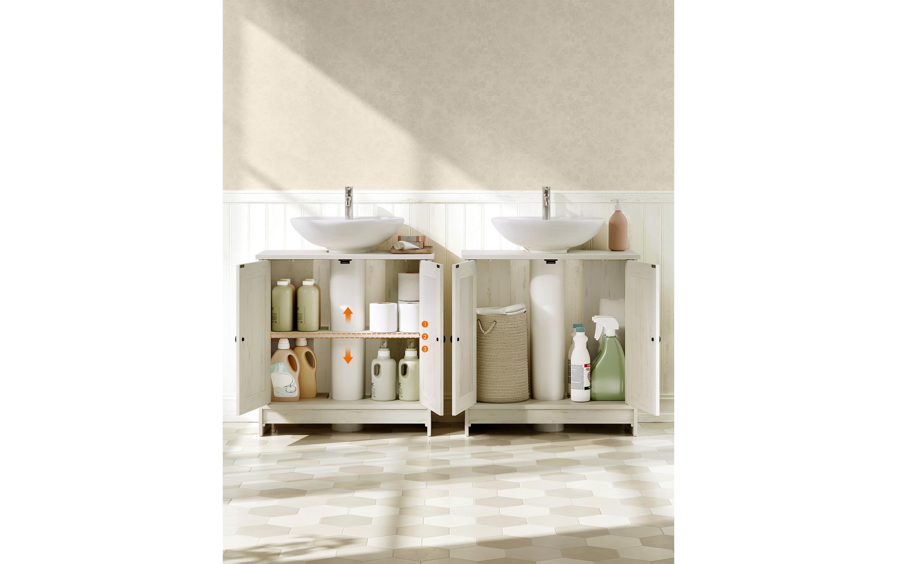 2109715_3 - Mediatech Vasagle Waschbeckenschrank, Weiss rustikal 60x30x61.2 cm, MDF, Spanplatte
