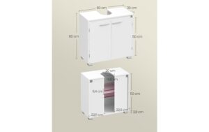 Vasagle Waschbeckenschrank, Weiss 60x30x60 cm, MDF, Spanplatte