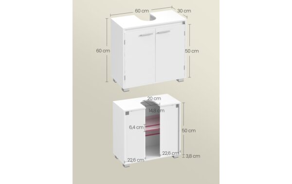 Vasagle Waschbeckenschrank, Weiss 60x30x60 cm, MDF, Spanplatte