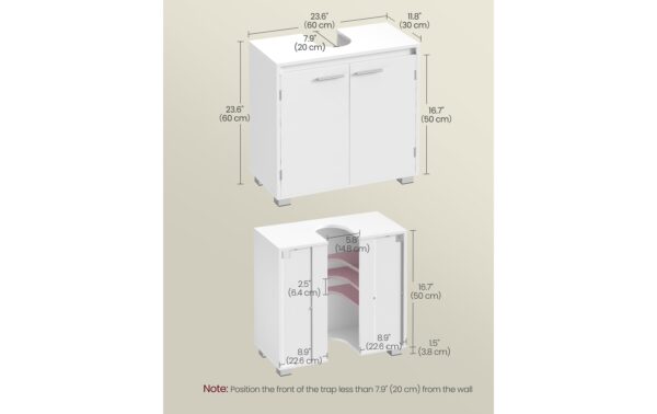 Vasagle Waschbeckenschrank, Weiss 60x30x60 cm , MDF, Spanplatte