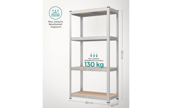 Songmics Regal 2er Set, 4 Ablagen 80x40x160 cm, Stahl, MDF