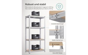 Songmics Regal 2er Set, 4 Ablagen 80x40x160 cm, Stahl, MDF