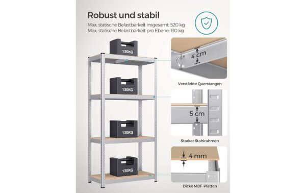 Songmics Regal 2er Set, 4 Ablagen 80x40x160 cm, Stahl, MDF