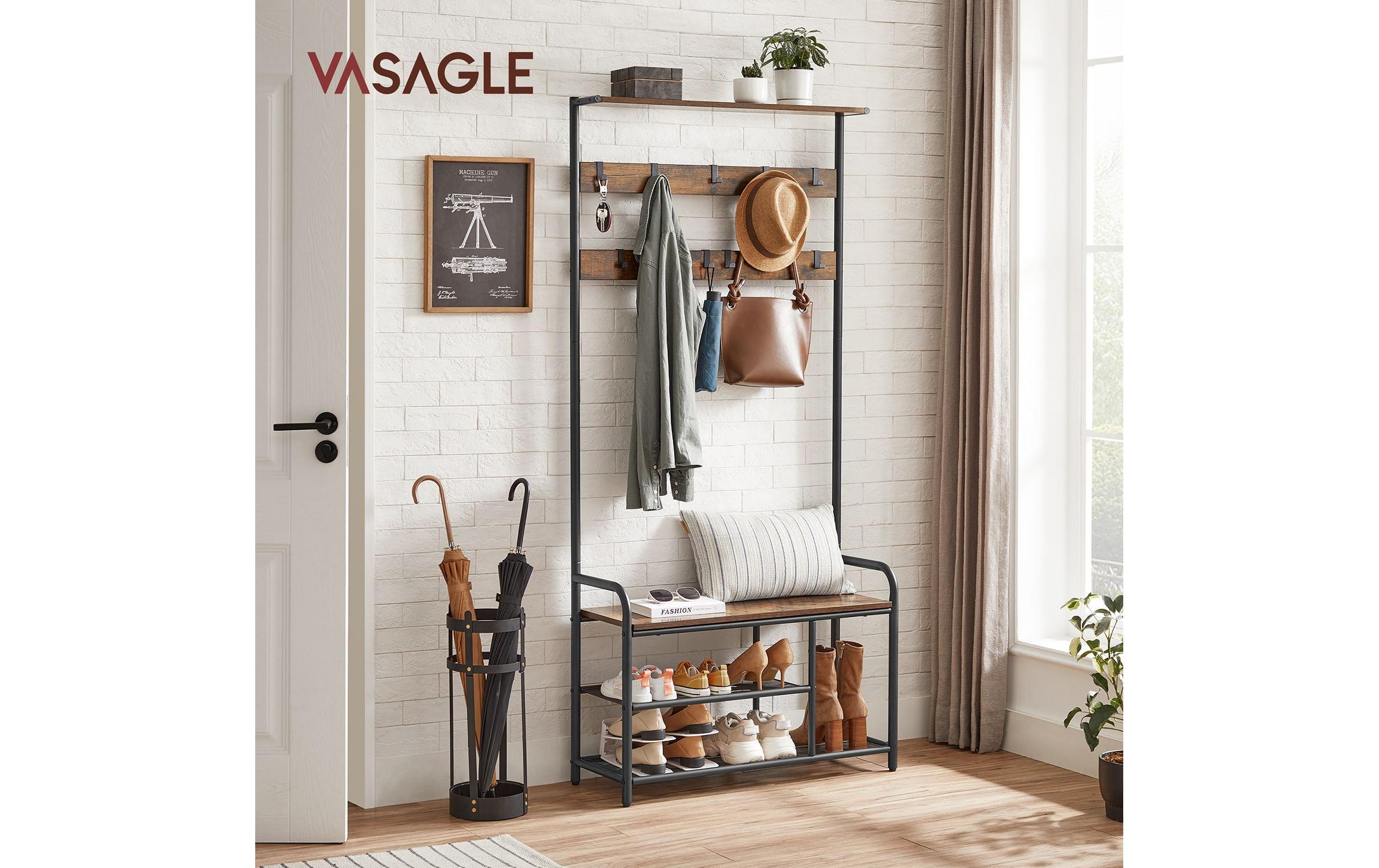 2109738_1 - Mediatech Vasagle Garderobe mit Schuhregal 85x30x180.5 cm, Eisen, Spanplatte