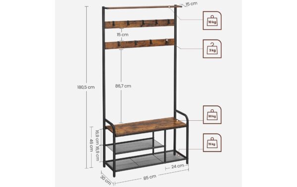 2109738_6 - Mediatech Vasagle Garderobe mit Schuhregal 85x30x180.5 cm, Eisen, Spanplatte