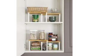 2109743_4 - Mediatech Songmics Regal, 4er Set, Nature-Weiss Bambus, Stahl, 29.7x19.5/18.5/13.5 cm