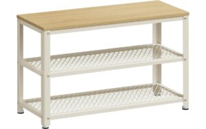 Vasagle Schuhgestell Natur-Weiss, 3 Ablagen 73x30x45 cm, Stahl, Spanplatte