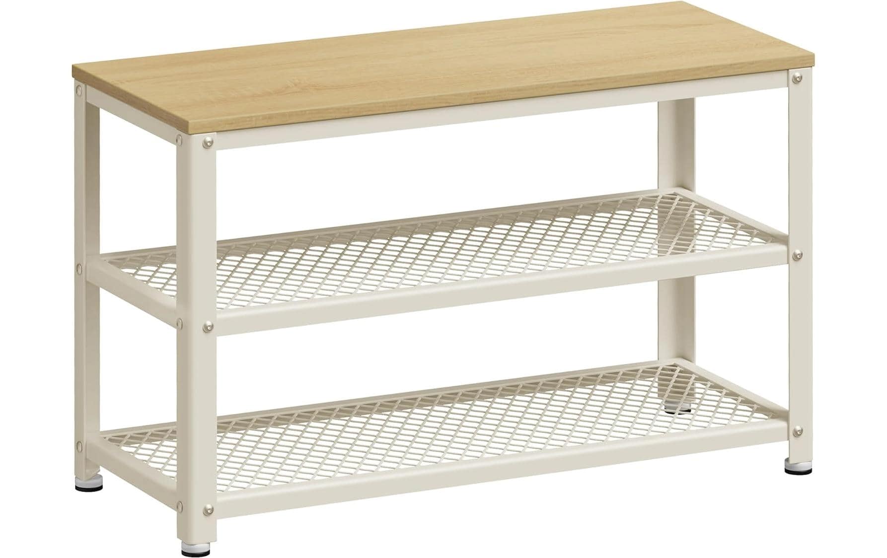 2109758 - Mediatech Vasagle Schuhgestell Natur-Weiss,3 Ablagen 73x30x45 cm, Stahl, Spanplatte