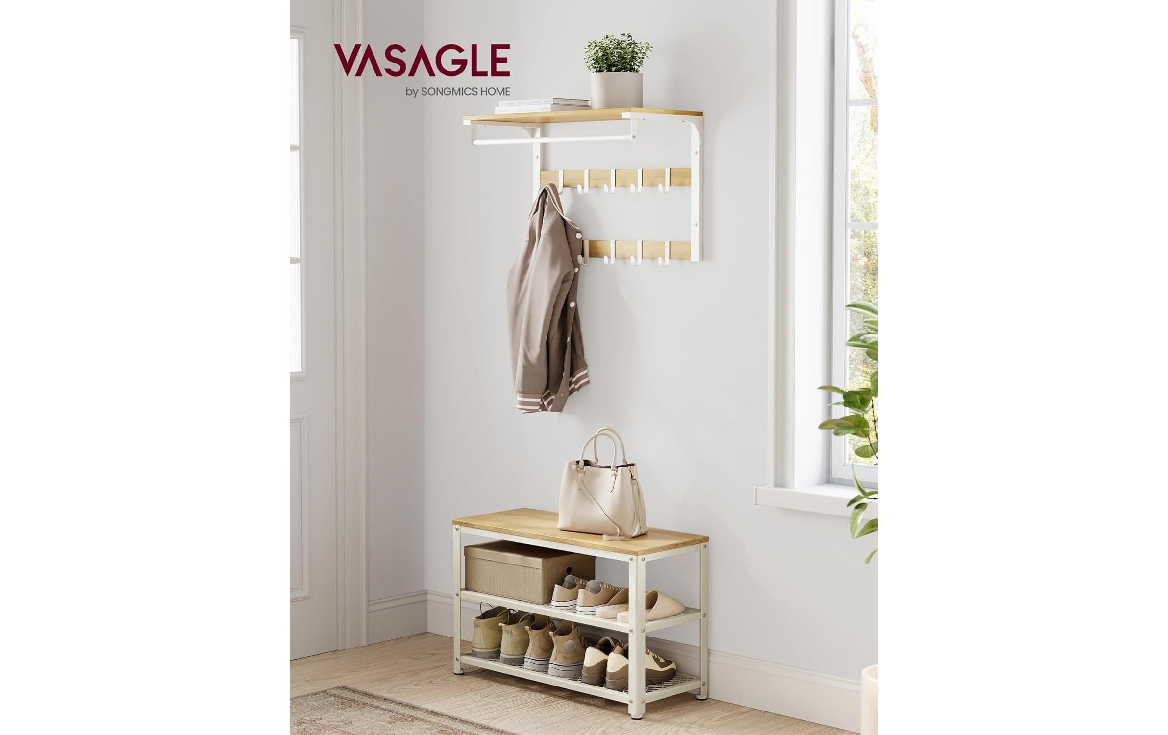 2109758_1 - Mediatech Vasagle Schuhgestell Natur-Weiss,3 Ablagen 73x30x45 cm, Stahl, Spanplatte