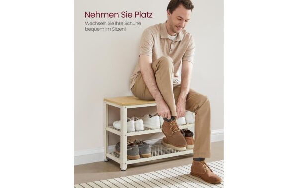 2109758_3 - Mediatech Vasagle Schuhgestell Natur-Weiss,3 Ablagen 73x30x45 cm, Stahl, Spanplatte