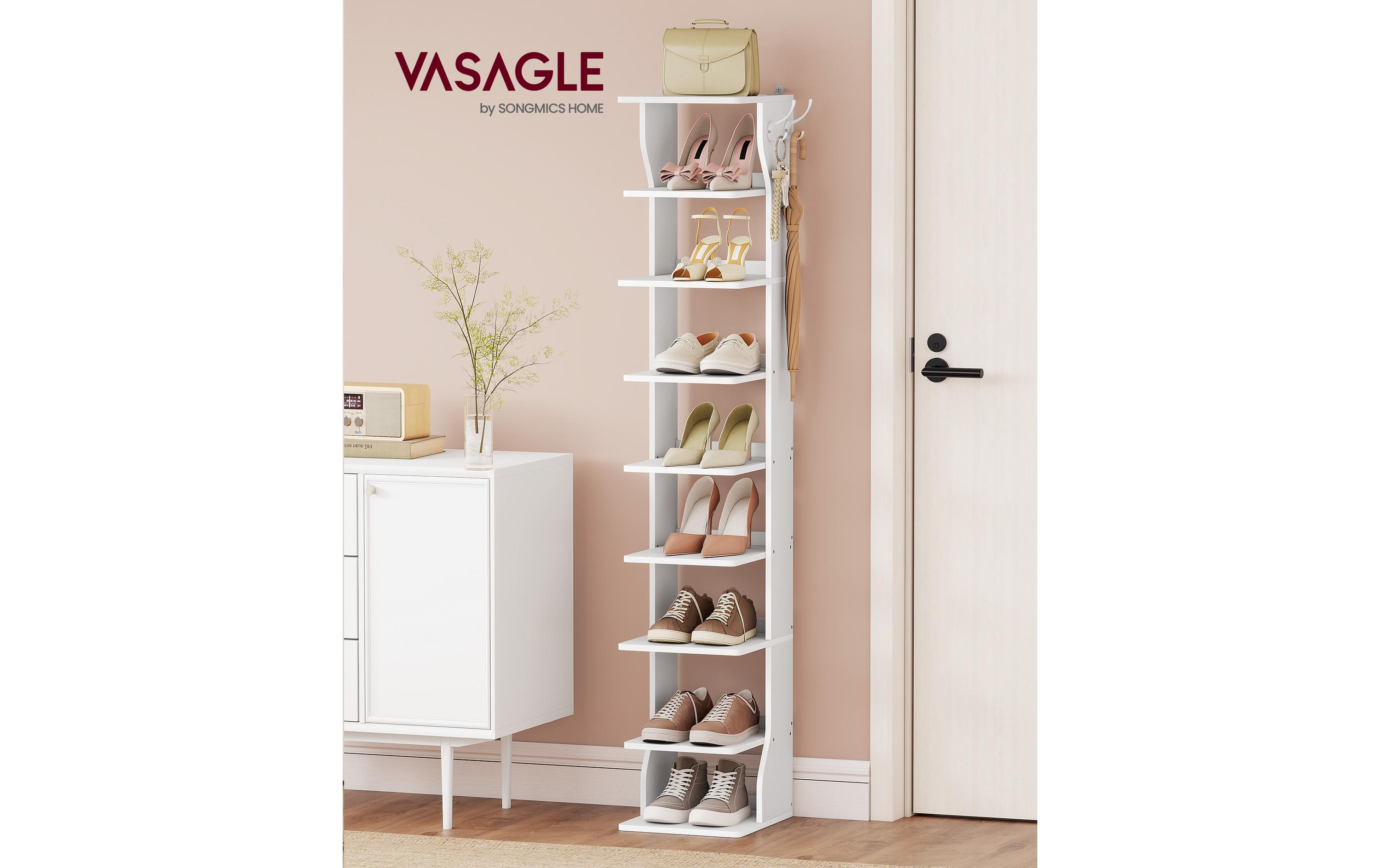 2109759_1 - Mediatech Vasagle Schuhgestell Weiss, 8 Ablagen 26.5x30x147 cm, Stahl, Spanplatte