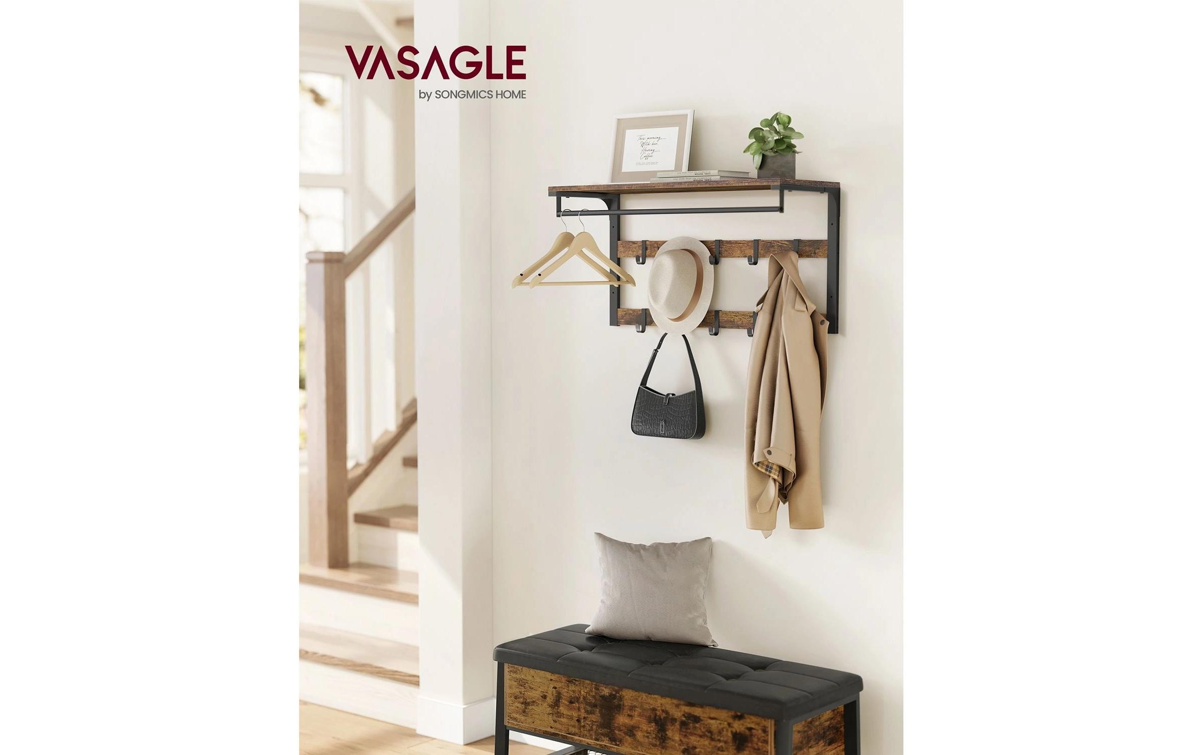 2109770_1 - Mediatech Vasagle Garderobe Industriestil mit Ablage 80x30x45 cm, Stahl, Holzspanplatte