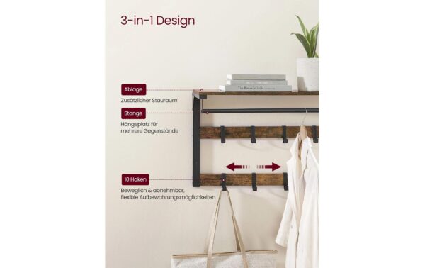 2109770_2 - Mediatech Vasagle Garderobe Industriestil mit Ablage 80x30x45 cm, Stahl, Holzspanplatte