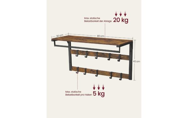 2109770_4 - Mediatech Vasagle Garderobe Industriestil mit Ablage 80x30x45 cm, Stahl, Holzspanplatte