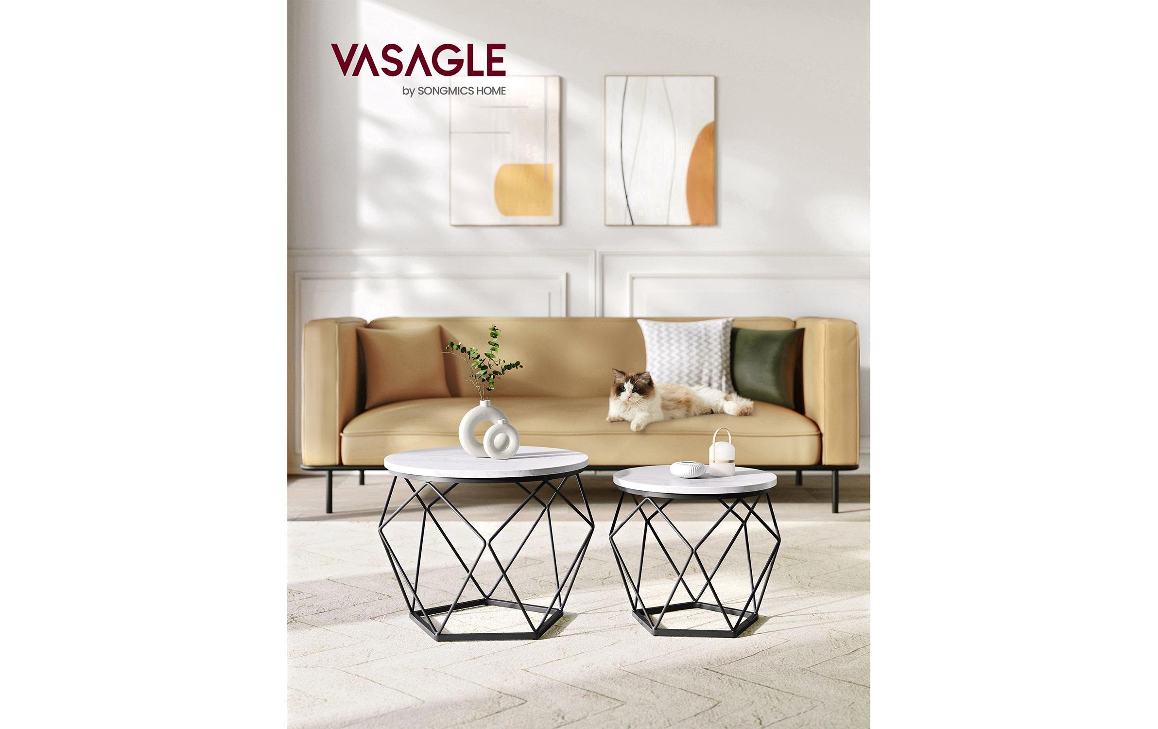 2109774_1 - Mediatech Vasagle Beistelltisch 2er Set, Marmoroptik 50/30x40/36.3 cm (DxH), Stahl, Spanplatte