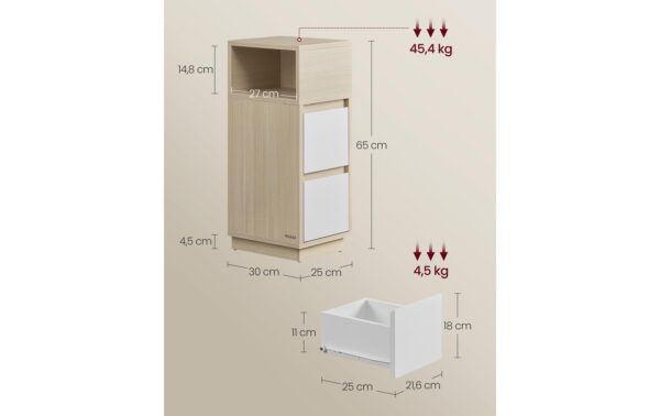 Vasagle Beistelltischmit Schublade und Ablage 25x30x62 cm, MDF, Spanplatte