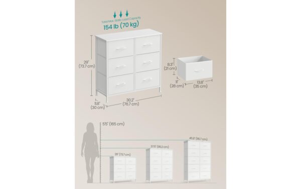 2109782_3 - Mediatech Songmics Kommode Weiss, 6 Schubladen 76.7x30x73.7 cm, MDF, Spanplatte