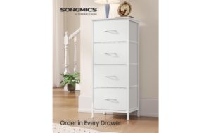 2109783_1 - Mediatech Songmics Kommode Weiss, 4 Schubladen 39.6x30x95.2 cm, MDF, Spanplatte