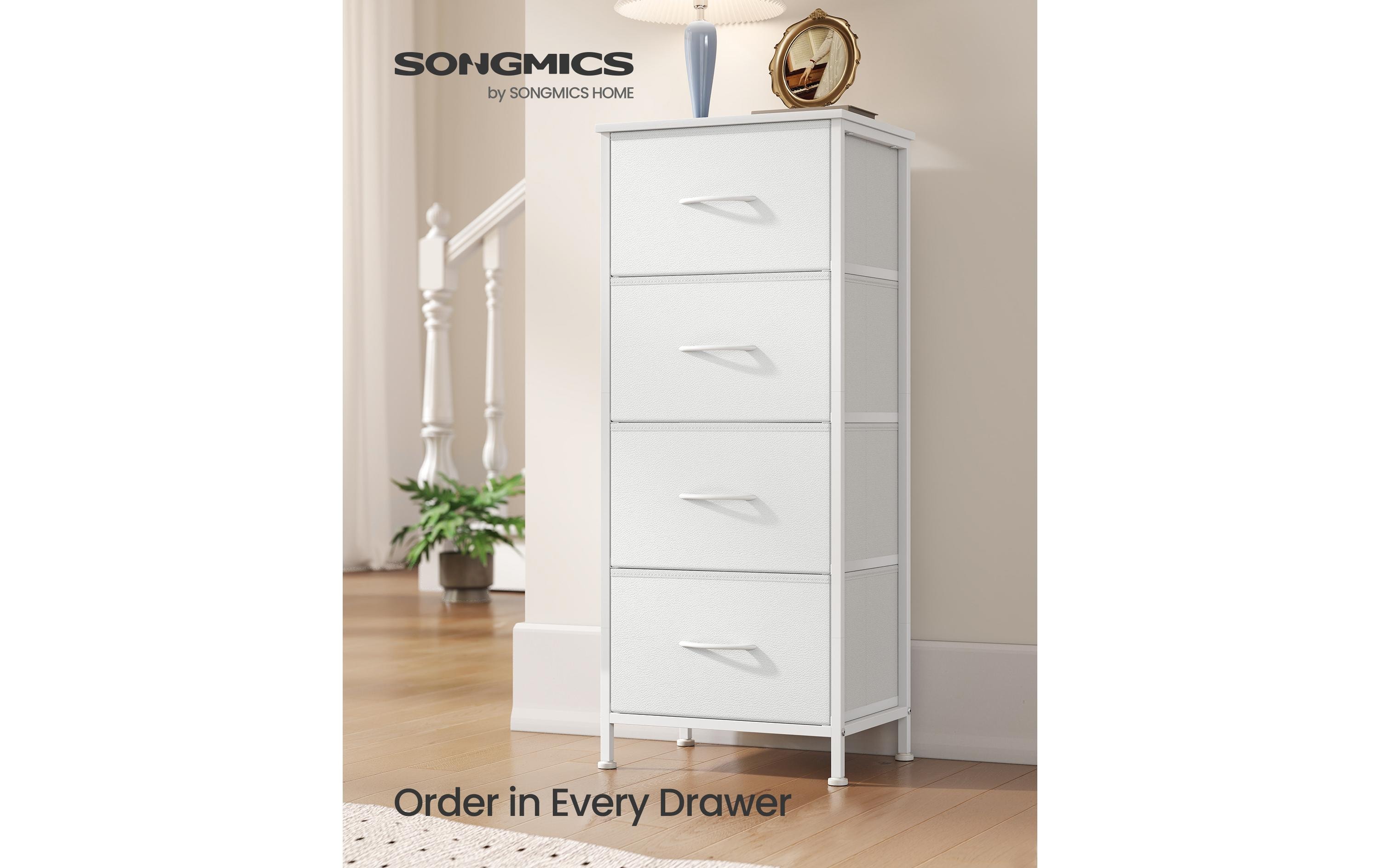 2109783_1 - Mediatech Songmics Kommode Weiss, 4 Schubladen 39.6x30x95.2 cm, MDF, Spanplatte