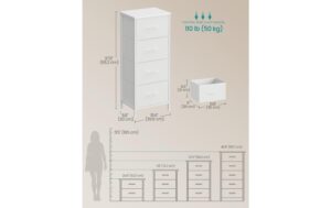2109783_4 - Mediatech Songmics Kommode Weiss, 4 Schubladen 39.6x30x95.2 cm, MDF, Spanplatte