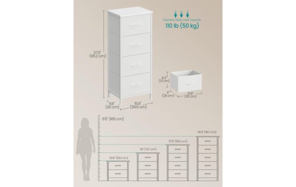 2109783_4 - Mediatech Songmics Kommode Weiss, 4 Schubladen 39.6x30x95.2 cm, MDF, Spanplatte
