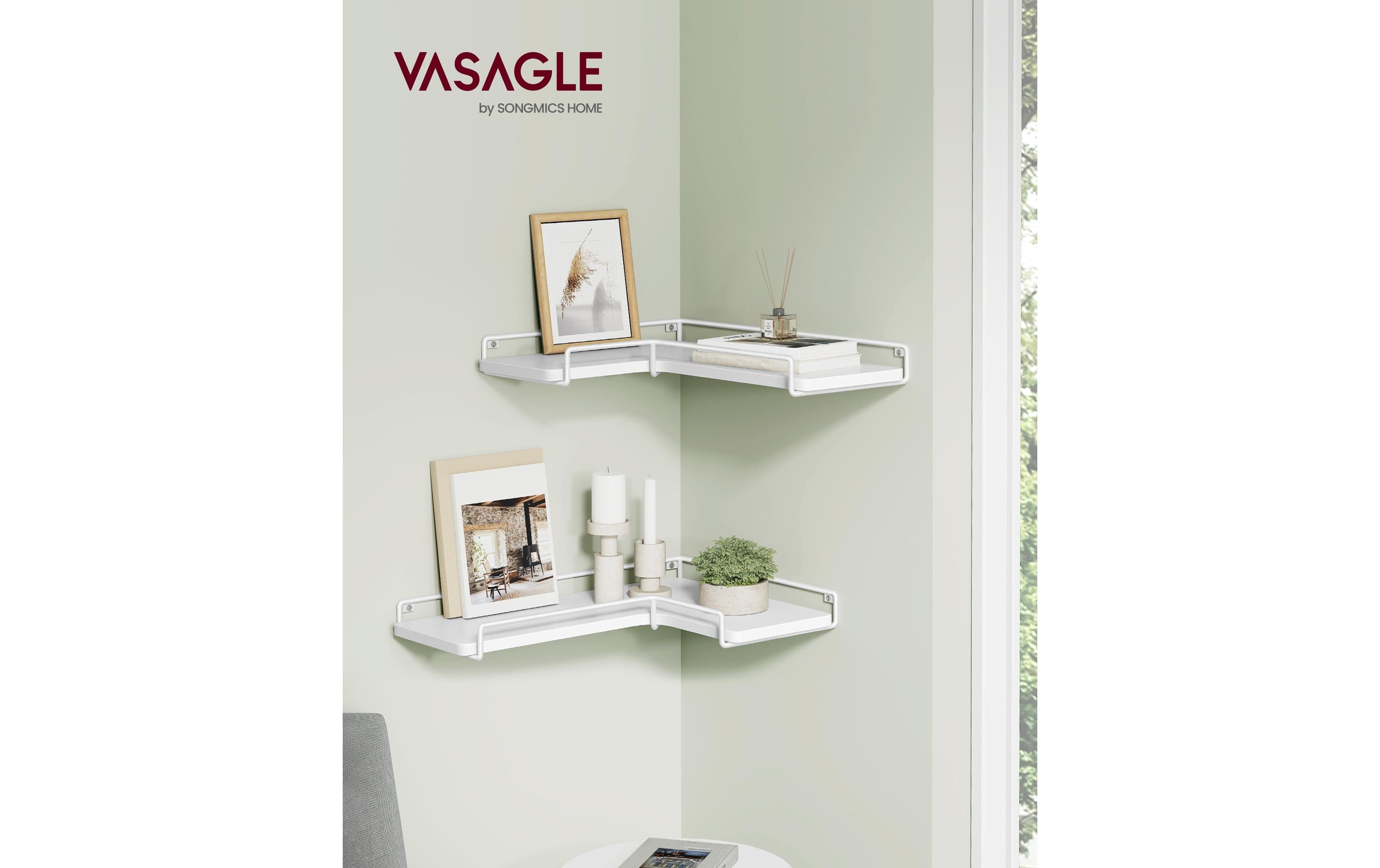 2109792_1 - Mediatech Vasagle Wandregal 2er Set, Weiss 40x29x4 cm, Stahl, Spanplatte