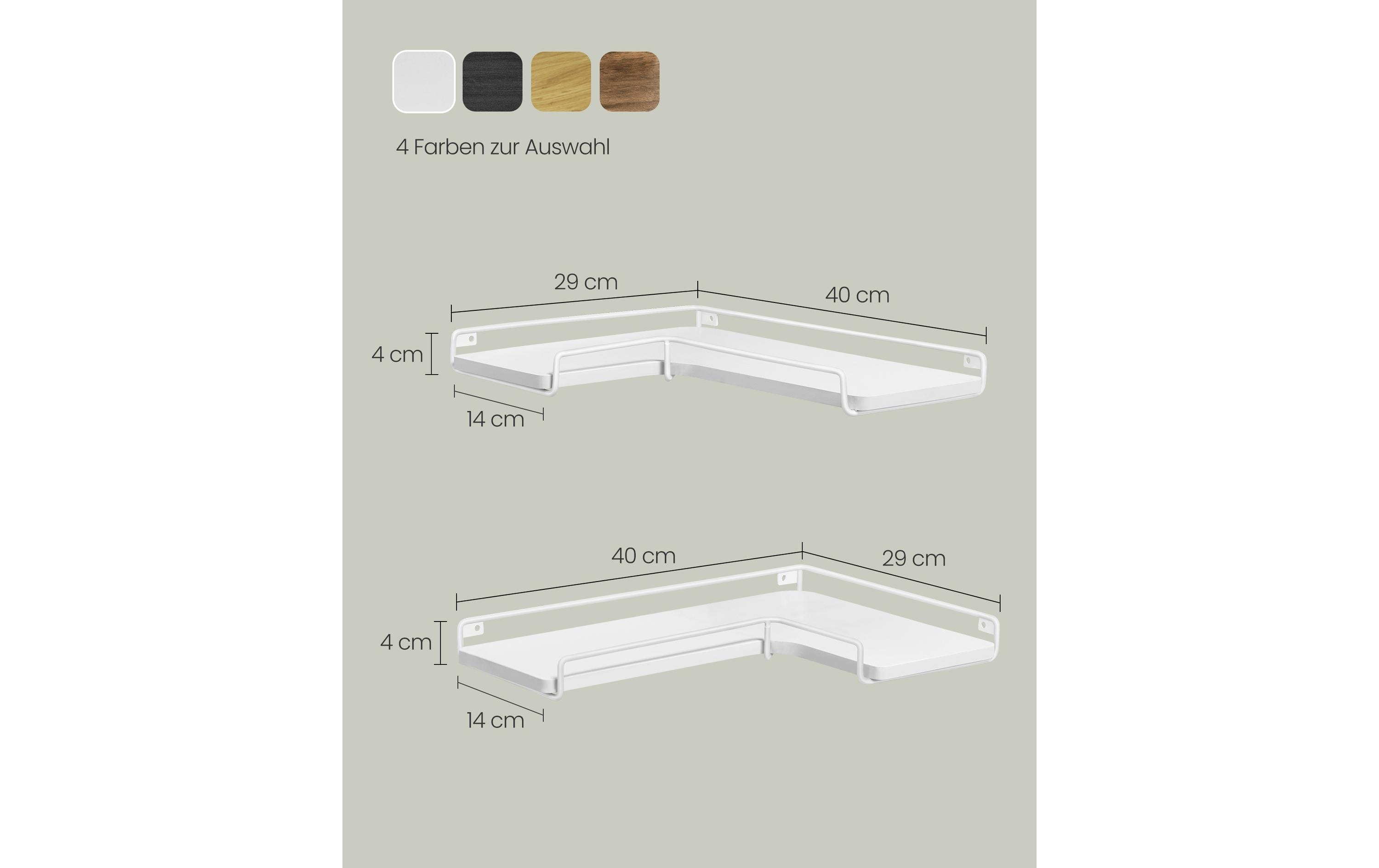 2109792_2 - Mediatech Vasagle Wandregal 2er Set, Weiss 40x29x4 cm, Stahl, Spanplatte