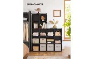Songmics Regal zum zusammenstecken 123x31x123 cm, Stahl, ABS, Kunststoff