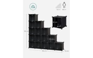 Songmics Regal zum zusammenstecken 123x31x123 cm, Stahl, ABS, Kunststoff