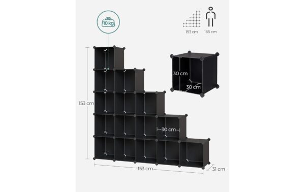 Songmics Regal zum zusammenstecken 123x31x123 cm, Stahl, ABS, Kunststoff