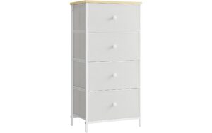 Songmics Kommode 4 Schubladen, Weiss 45x30x92.3 cm, Metall, Spanplatte, Textil