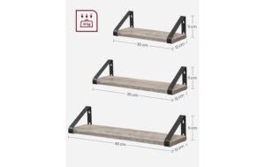 Vasagle Wandregal 3er Set 40/35/30x12x11 cm, Stahl, Spanplatte