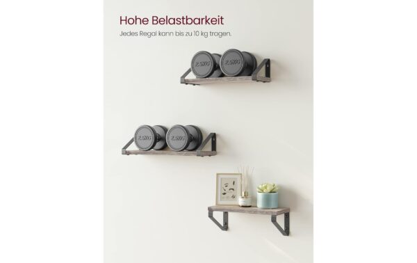 Vasagle Wandregal 3er Set 40/35/30x12x11 cm, Stahl, Spanplatte